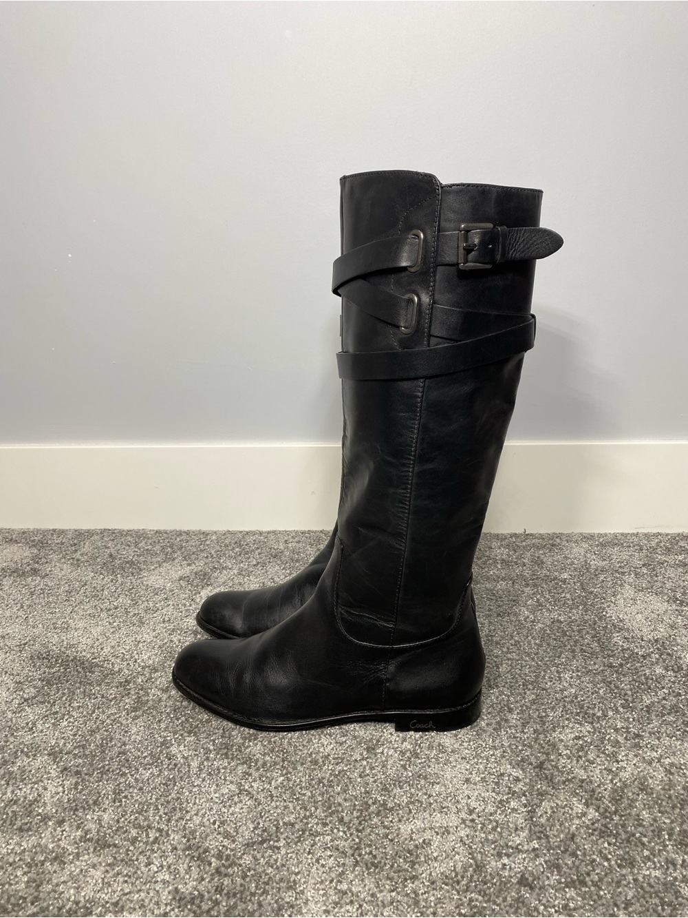Coach Cayden Riding Boots Women 9.5 B Leather Buckle Strap Excellent